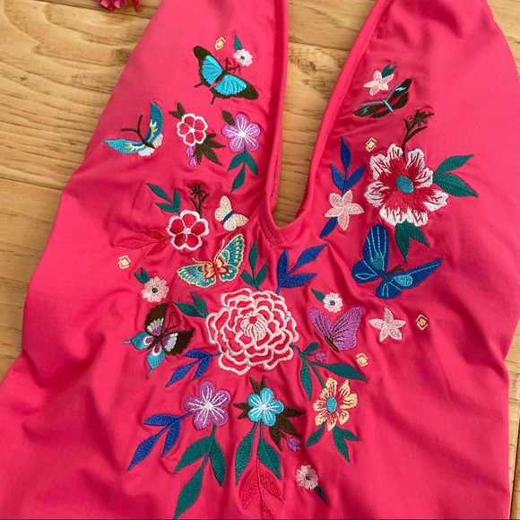 Johnny Was Mariposa One Piece Swimsuit Pink Embroidered Size Small - Picture 6 of 12